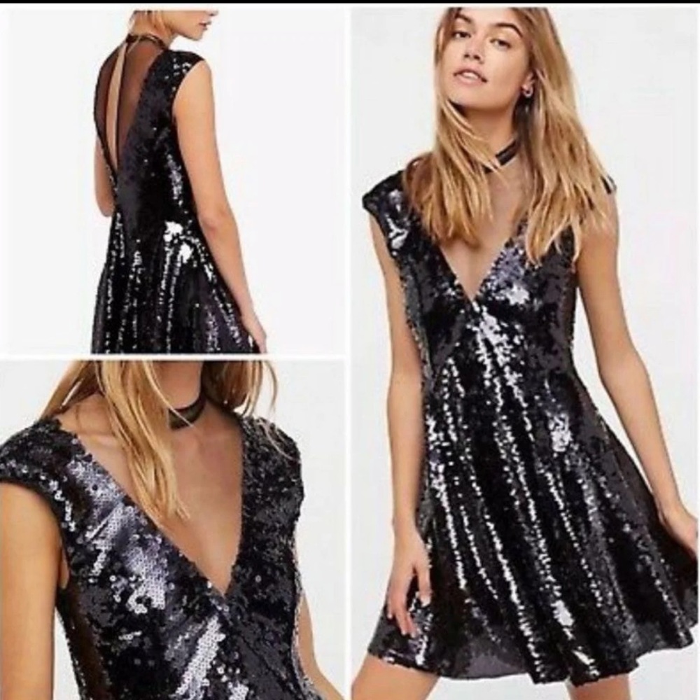 NWT Free People Black Sequin Dress